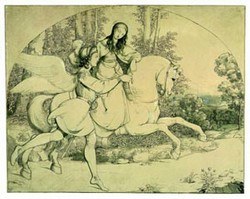 Moritz von Schwind: Den hellige Hildegund av Sch&#246;nau ledet av en engel (1823) &#169; Kupferstichkabinett