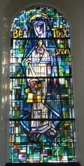 Glassmaleri i kirken Saint-Materne/Sint-Maternuskerk i Anthée i provinsen Namur i regionen Vallonia i Belgia, Osterrath 1960