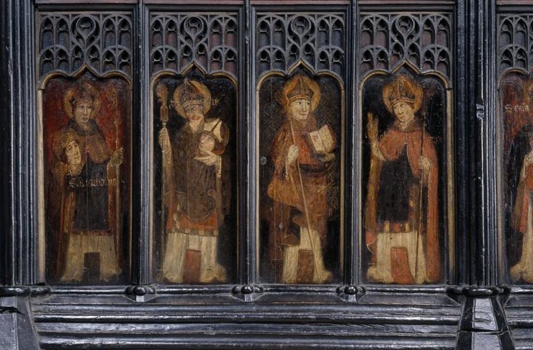 Eata på en tidligere reredos (altertavle) i Hexham Abbey