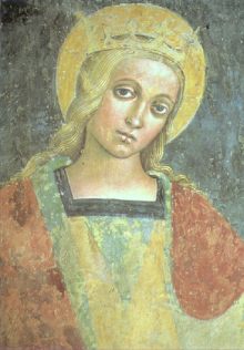 Den hellige Kristina av Bolsena. Freske i St. Bernardins kapell (n&#8224; Sakramentskapellet) i Basilica di Santa Cristina i B