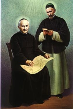 De hellige Arnold Janssen (t.v.) og Josef Freinademetz, maleri av A. Missori (Roma)
