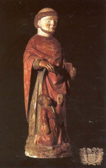 Trestatue av den hellige Florentius (ca 1800) i kirken Saint-Florent-le-Vieil i Mont-Glonne