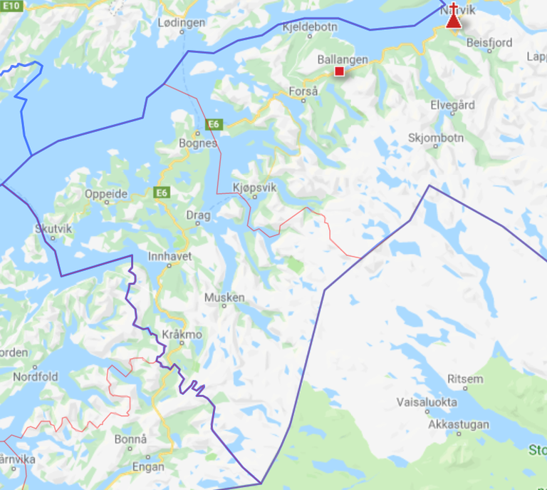 2020-grensen mellom St. Eystein menighet/Bodø og Kristus Kongen menighet/Narvik