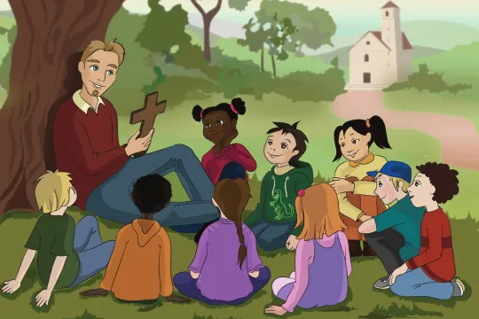 Tegning av kateket som underviser om troen for barn