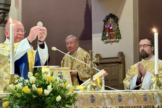 P. Oddvar Moi preker under messen ved hans 25-årsjubileum som prest. St. Olav domkirke, Oslo. 