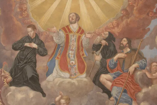 Maleri av St. Valentin sammen med andre helgener i himmelen