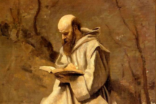 "Moine blanc, assis, lisant" av Jean-Baptiste Camille Corot (1796–1875)