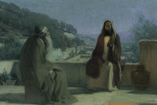 Maleri av Nikodemus som besøker Jesus om natten
