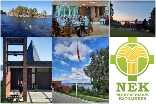 Billedcollage av bilder fra NEK-sommerleirer og NEK-logo. 