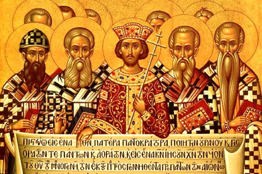 Ikon av keiseren og biskoper på det første konsilet i Nikea