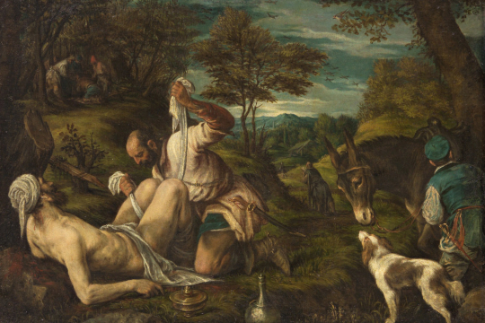 Francesco Bassano den yngres maleri av den barmhjertige samaritan