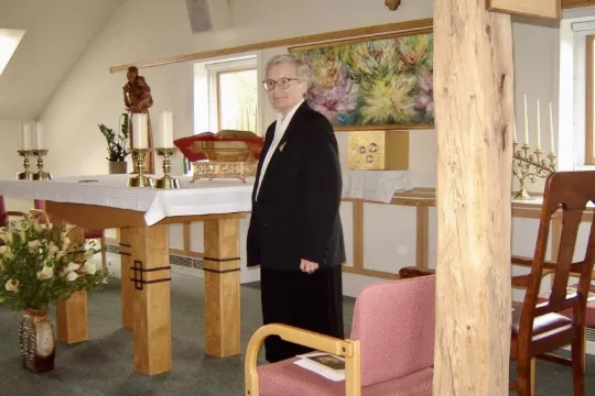 Avdøde Sr. Christa Schwindeler i kapellet på Grefsen. 