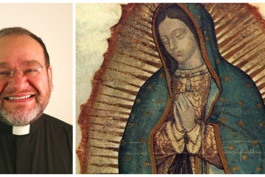 Pater Joel til venstre og Vår Frue av Guadalupe til høyre