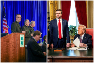 Kollasj av USAs biskoper (til venstre) og Trump-administrasjonen (til høyre)