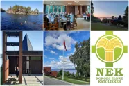 Billedcollage av bilder fra NEK-sommerleirer og NEK-logo. 