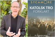 Et bilde av en katolsk prest til venstre og forsiden på en bok til høyre