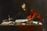 Valentin de Boulognes maleri av apostelen Paulus som skriver