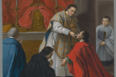 Painting of the roman catholic sacrament of eucharist by Italian painter Pietro Longhi