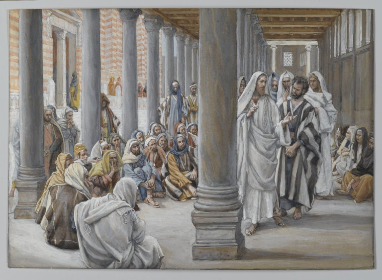 Kunstverk av Jesus som går i Salomos søylehall