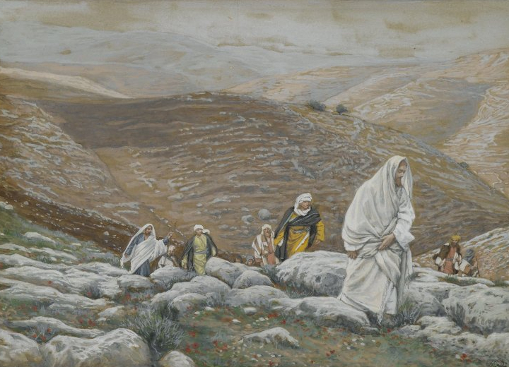 James Tissots maleri av Jesus som går opp til Jerusalem med sine disipler