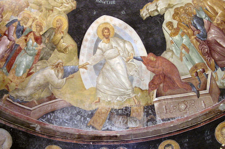 Freske av Jesus som befrir Adam og Eva fra underverdenen