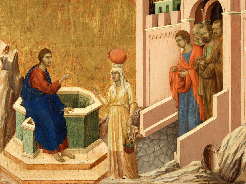 Duccio di Buoninsegnas maleri av Jesus og den samaritanske kvinnen