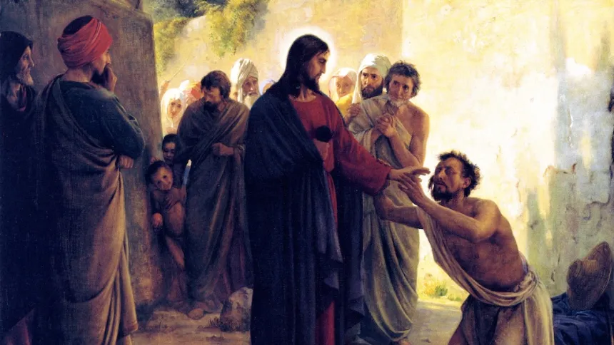 Carl Blochs maleri av Jesus som helbreder en blind mann