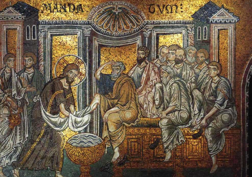 Mosaikk av Jesus som vasker apostlenes føtter