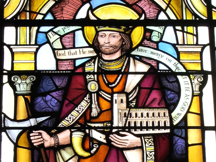 Fargerikt glassmaleri av den hellige Magnus Orknøyjarl