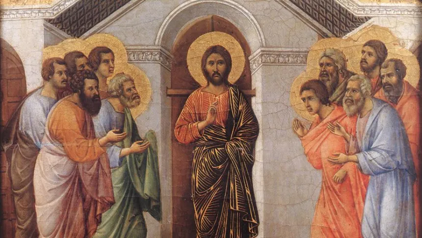 Duccio di Buoninsegnas maleri av Jesus som viser seg for disiplene