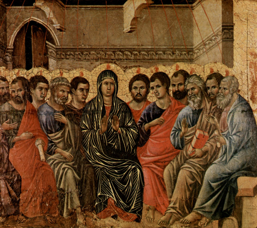 Duccio di Buoninsegnas maleri av apostlene og Maria på pinsedag