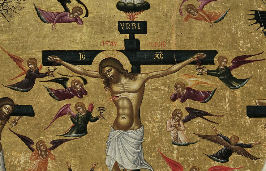 Andreas Pavias' ikon av engler som samler blod fra Jesus som henger på korset