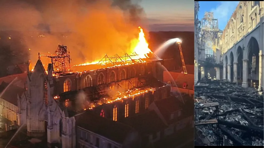 Den uplettede unnfangelses kirke i Saint-Omer brenner