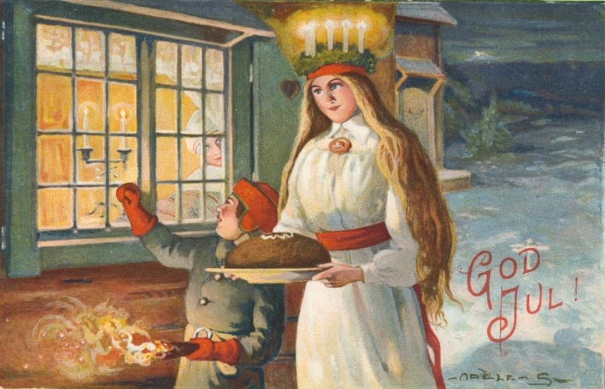 Julekort med bilde av Santa Lucia