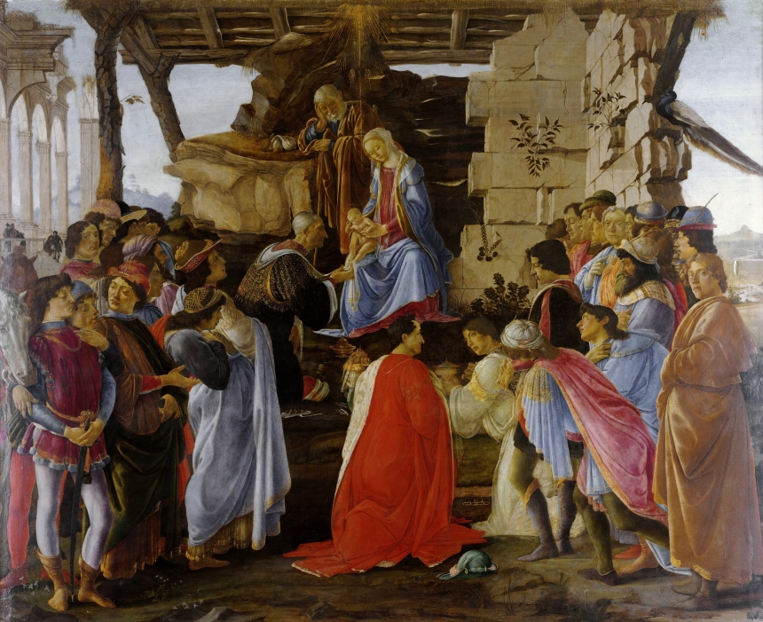 Maleri av De hellige tre konger som hyller Jesusbarnet