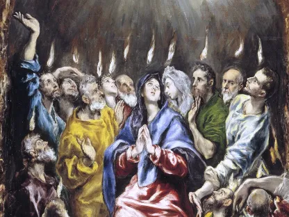 Maleri av Den Hellige Ånds ild over disiplene på pinsedag