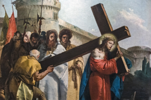  San Polo (church) - Oratory of the Crucifix - VIA CRUCIS V - Simon of Cyrene helps Jesus carry the cross by Giandomenico Tiepolo. Oil on canvas (1745 -1749)