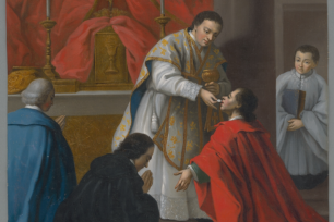 Painting of the roman catholic sacrament of eucharist by Italian painter Pietro Longhi