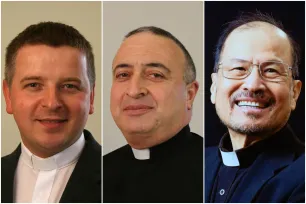 Collage av prestene Piotr Gwizdz, André-Marie Vinh Thien Le og Rooni Yousif
