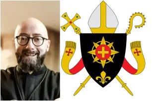 Rafal Ochojski og Tromsø stifts våpenskjold. 