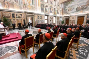 Pave Leo XIV taler til medlemmer av Trosdikasteriet i Vatikanet